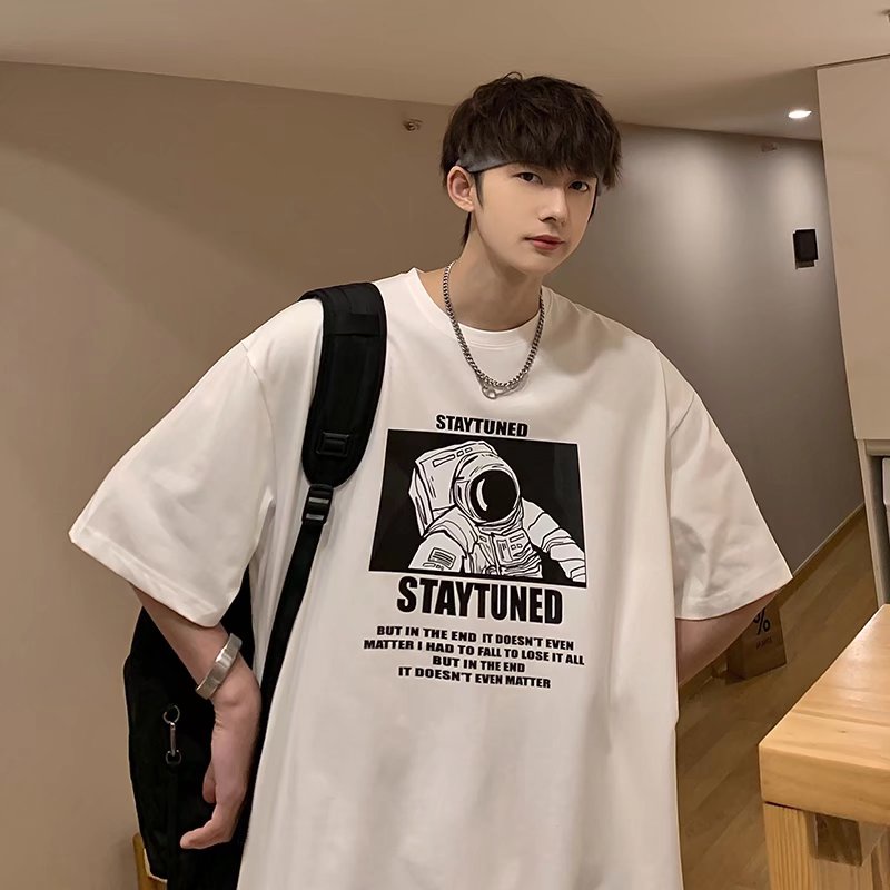 Áo Thun Nam Dáng Rộng In Hình Phi Hành Gia Thời Trang Hàn Quốc Size M-8XL