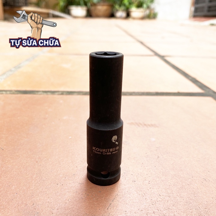 Khẩu dài 1/2 inch Kouritsu Japan thép CR-Mo kích cỡ 11mm - tuýp mở siết bulong thép đen siêu cứng