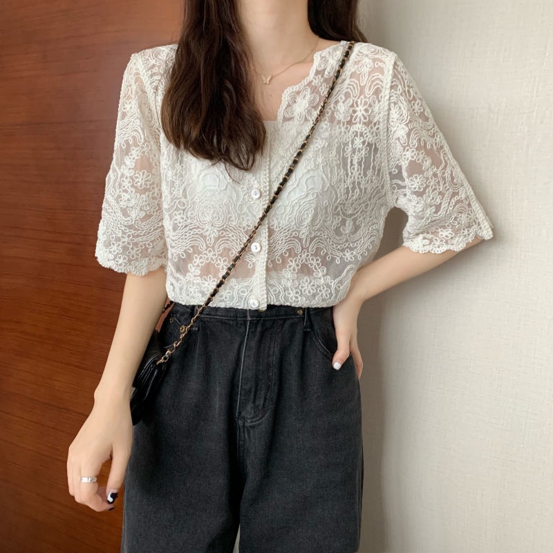Áo len Cardigan chống nắng mỏng dài tay của phụ nữ khoác ren mới của Pháp thời trang Mùa hè