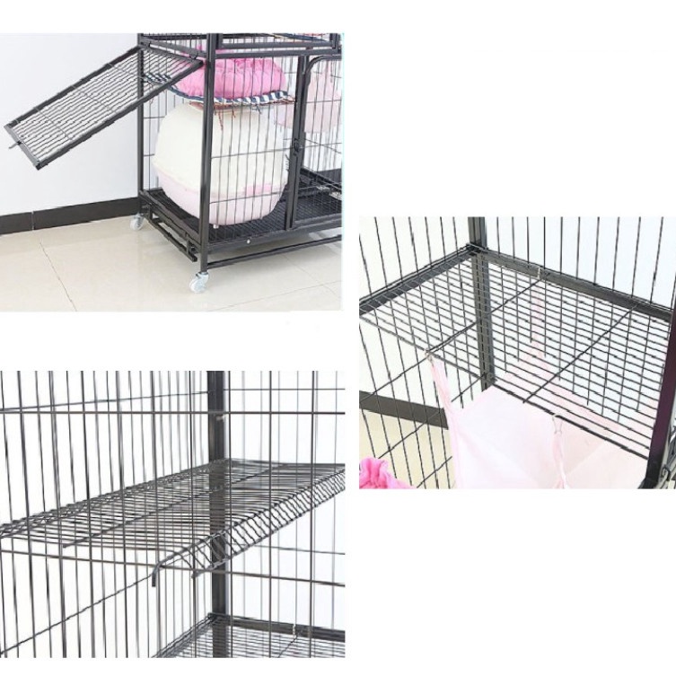 Chuồng mèo 3 Tầng Lưới sắt Sơn Tĩnh Điện Dạng Nan Ống có Bánh Xe - Kích Thước 78x54x137cm
