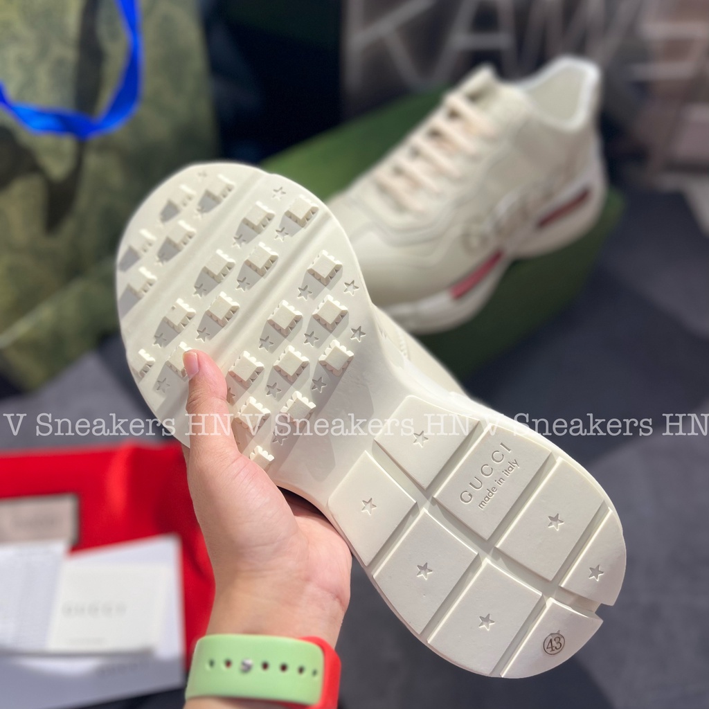 Giày Thể Thao Gucci Rhyton Logo Leather Rhyton Chunky Logo chữ ngang 5D Cao Cấp Tăng Chiều Cao Nam Nữ