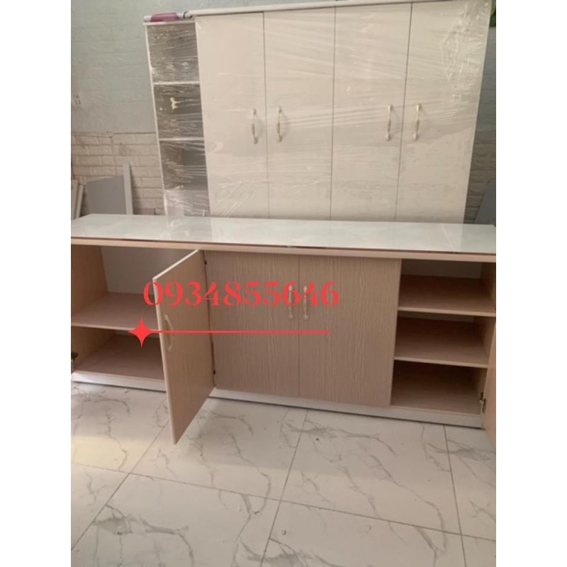 Tủ bếp nhựa đài loan có bồn vân gỗ mặt bếp dán gạch 2m04x80(TPHCM) | BigBuy360 - bigbuy360.vn