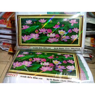 Tranh thêu chữ thập hoa sen khổ lớn 200*95cm
