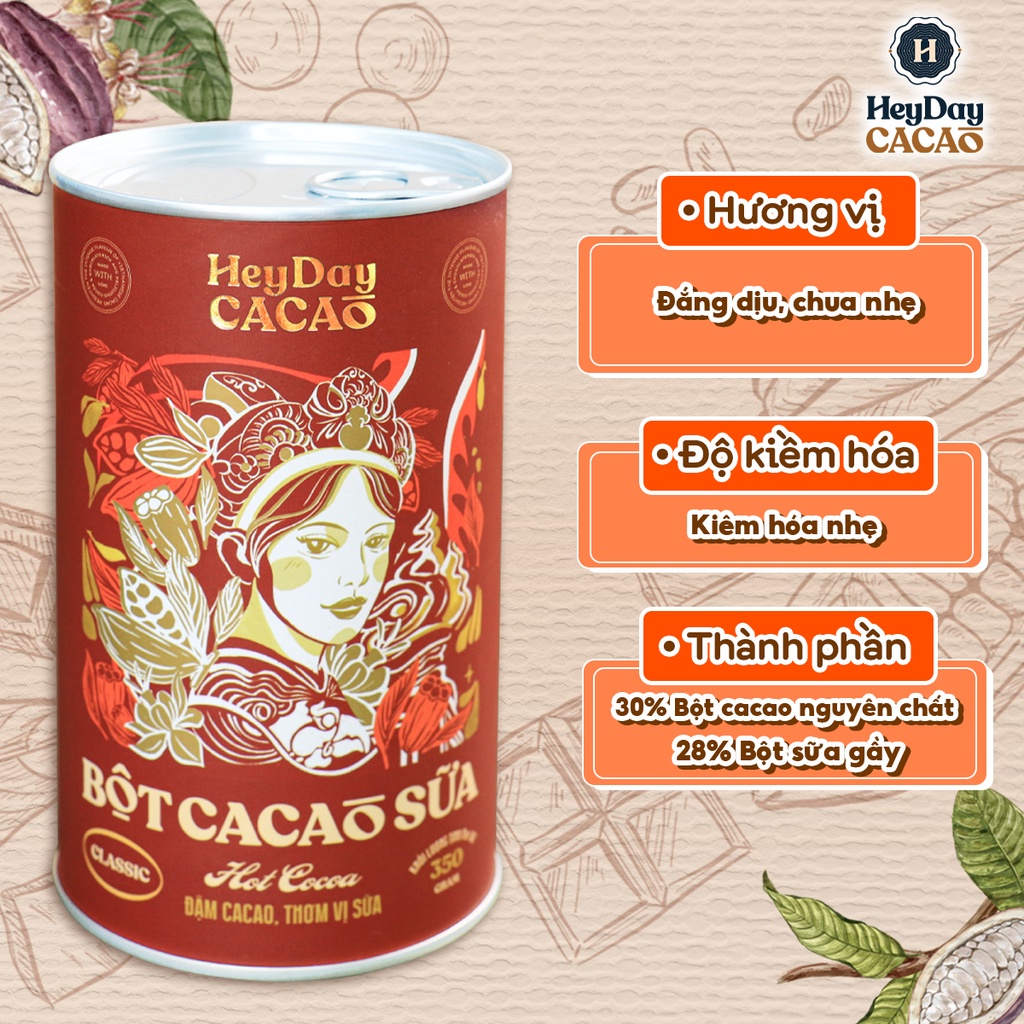 Lon 350g - Bột cacao sữa Classic - Đậm cacao, thơm vị sữa – Heyday Cacao