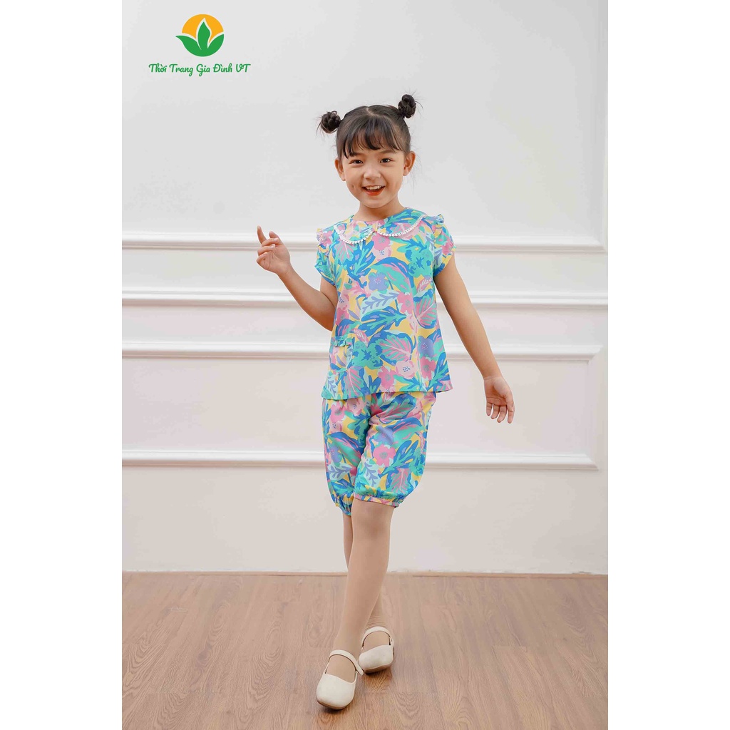 Bộ lanh mặc nhà quần lửng áo cộc tay bé gái B66.2202 - Thời trang gia đình VT