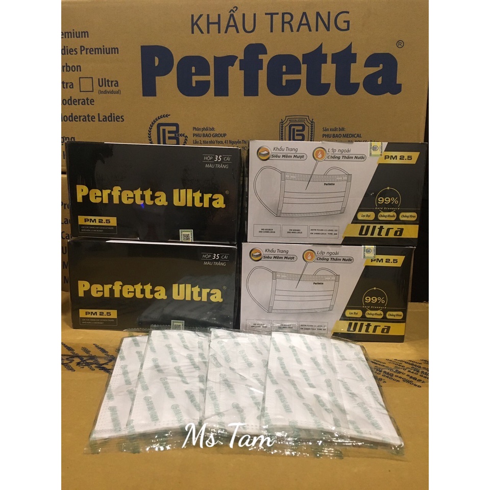 Combo 4 hộp khẩu trang y tế cao cấp Perfetta Ultra PM 2.5 ngăn bụi mịn.