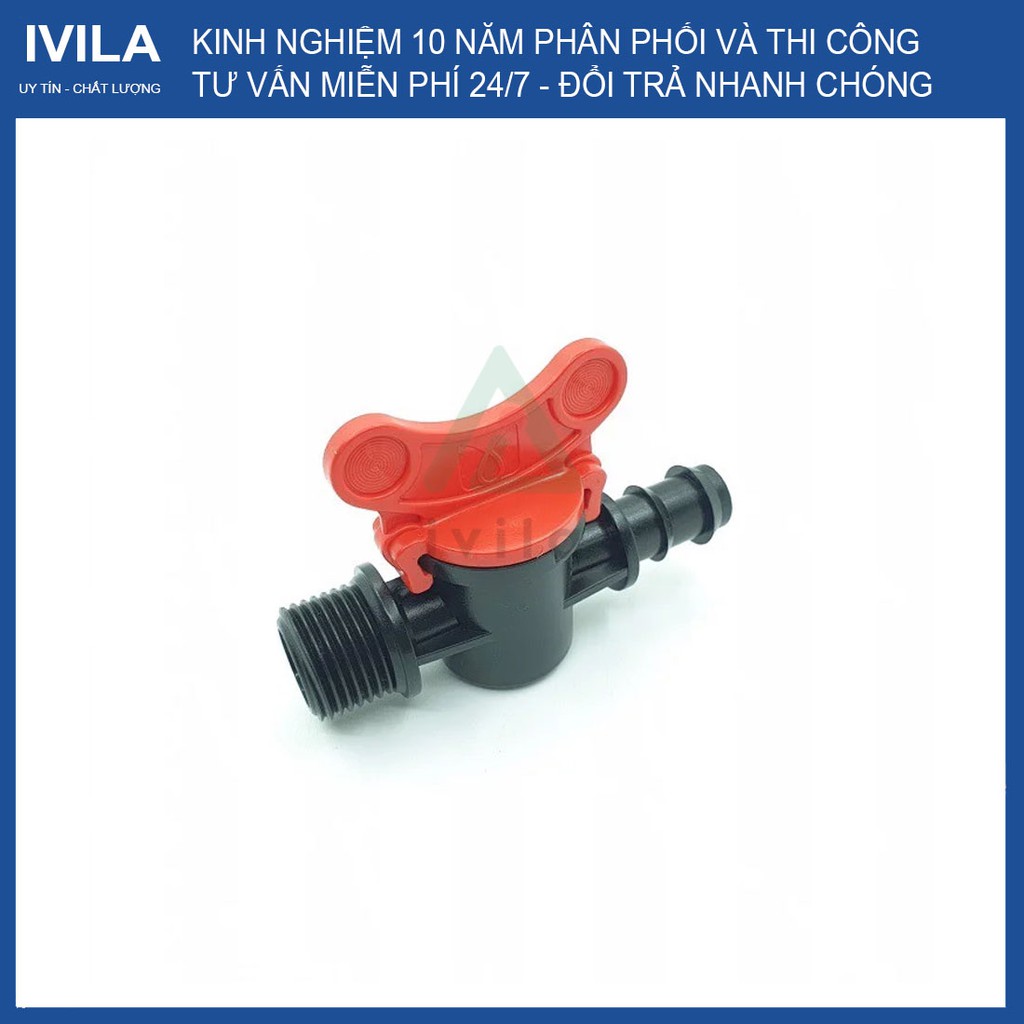 Van khóa ren LDPE 16mm x 1/2 - Phụ Kiện LDPE  lắp đặt thiết bị tưới - Van khóa 1 đầu ren 21mm, 1 đầu ra ống LDPE 16mm