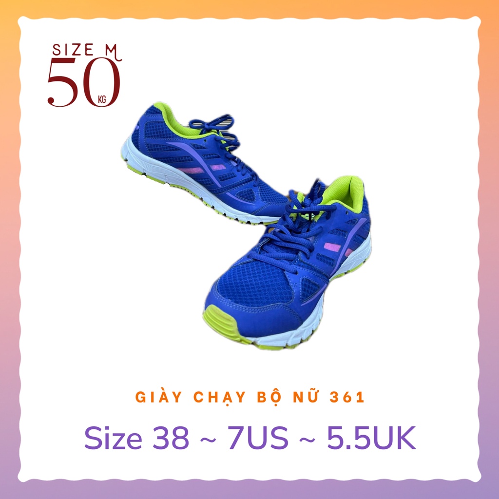 Giày thể thao nữ 361DEGREES cao cấp chuyên chạy bộ, siêu nhẹ và êm chân, màu xanh cô ban size 38 - H