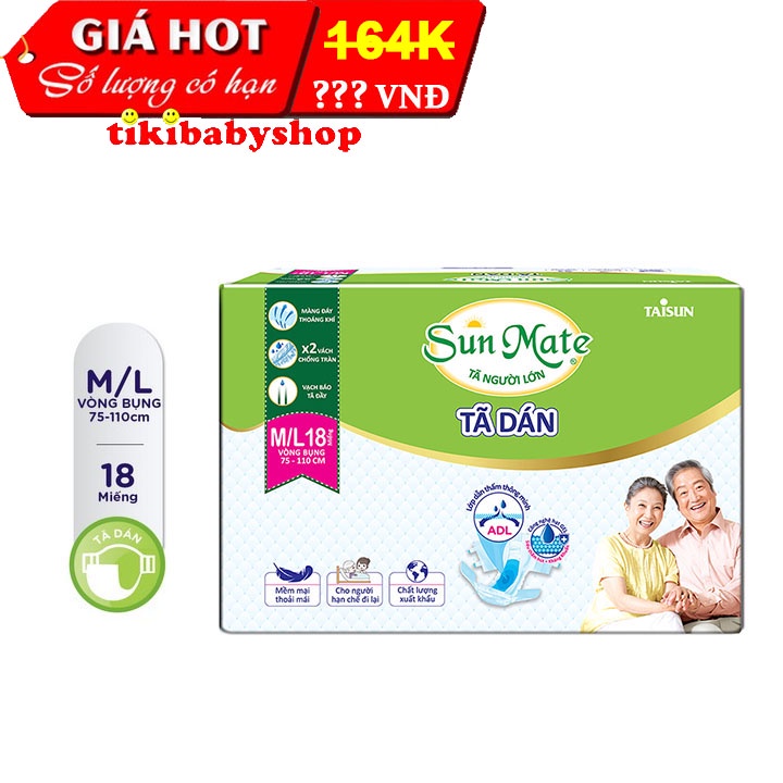 Tã Dán Người Lớn SunMate G2 Size M/L18 Miếng