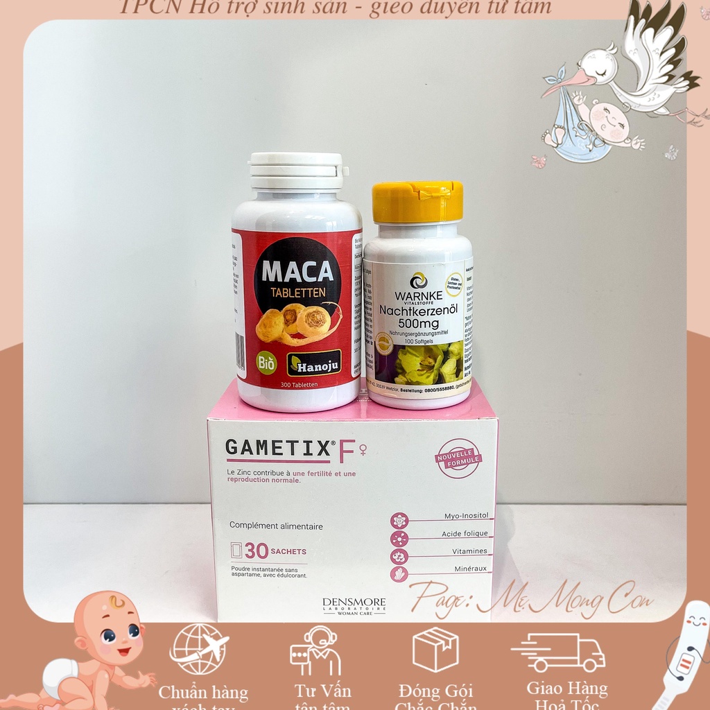 Combo Gametix F - Tinh Dầu Hoa Anh Thảo Đức Warnke Nachtkerzenol - Maca Bio Maca Tabletten Hanoju