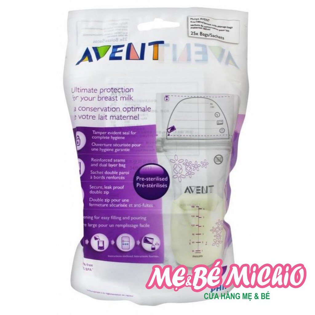 Túi trữ sữa Philips Avent 180ml - 25 cái/bịch