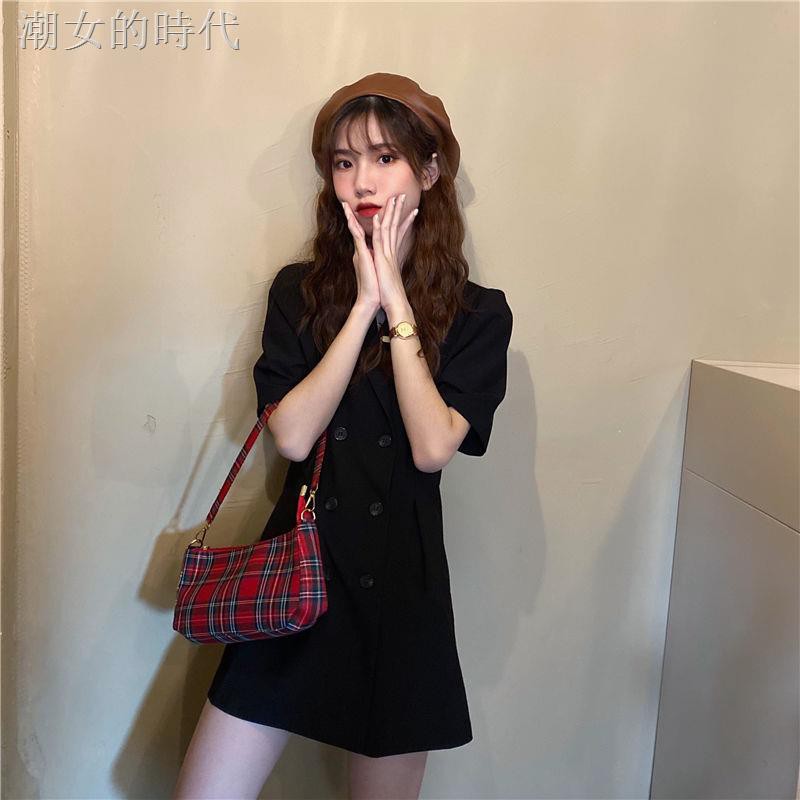 Đầm Tay Ngắn Cổ Vest Dáng Chữ A Phối Hai Hàng Nút Phong Cách Vintage | BigBuy360 - bigbuy360.vn