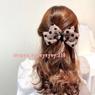 Kẹp Tóc Tiểu Thư Nơ Voan Chấm Bi Dễ Thương Sang Chảnh 🎀