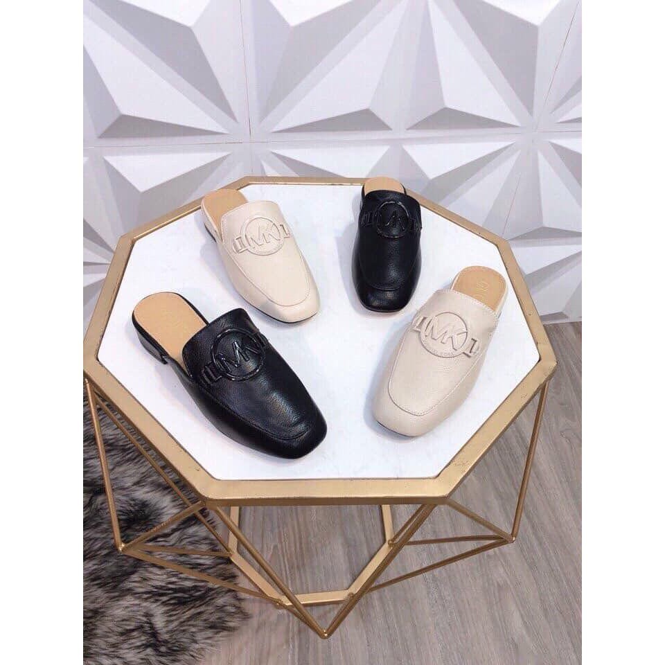 Dép nữ, Giày sục nữ mũi vuông hai màu Đen - Kem TGS069