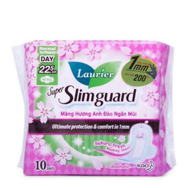 Băng vệ sinh Laurier Super Slimguard siêu mỏng cánh 10 miếng 22.5cm