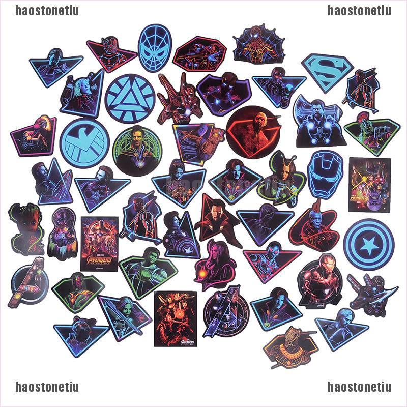 Set 49 Miếng Dán Họa Tiết Anime The Avengers Màu Neon Trang Trí Laptop / Tủ Lạnh