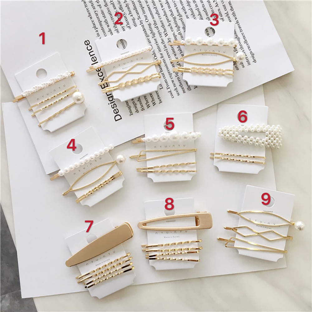 Set 4 kẹp tóc kim loại nhiều kiểu phong cách ngọt ngào cho nữ