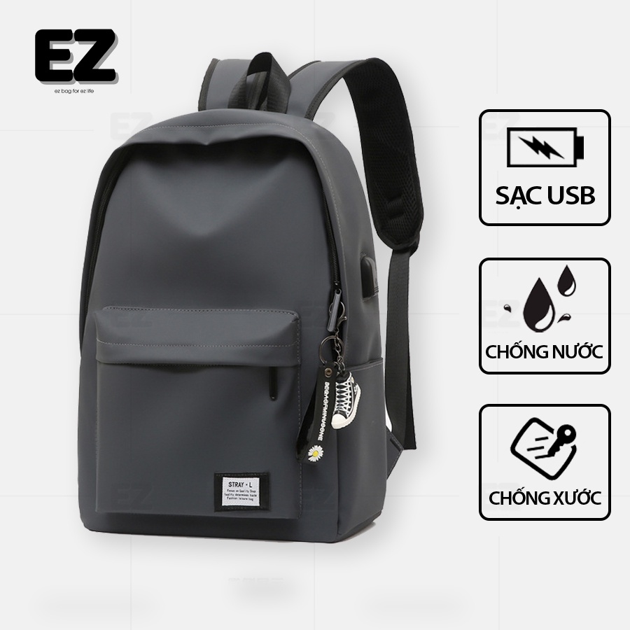 Balo đi học nữ nam BLU02 có cổng sạc USB, Ba lô chống nước đựng laptop 15.6 inch