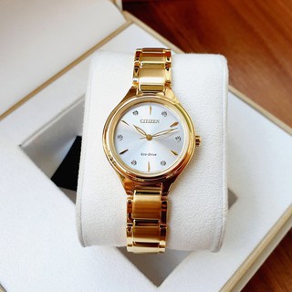 Đồng hồ nữ chính hãng Citizen  Corso Silver Gold-Tone Watch FE2102-55A - Máy pin năng lượng ánh sáng - Kính cứng