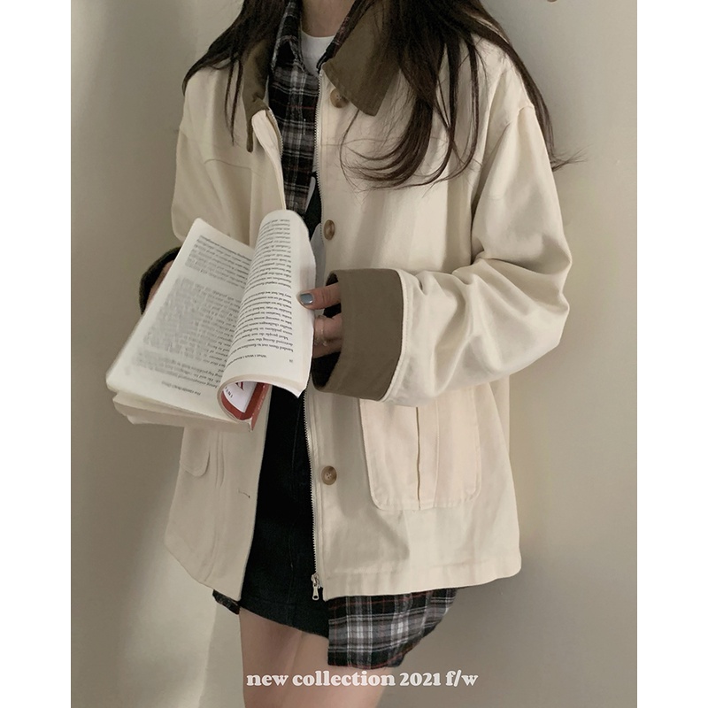 Áo Khoác Kaki Thu Đông Dáng Lửng Cho Bạn Nữ - Có Túi