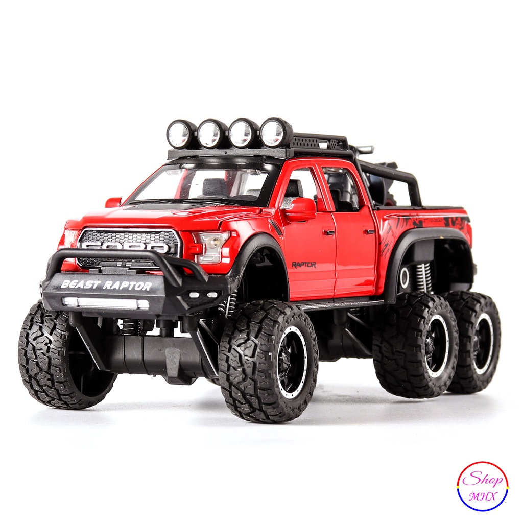 Xe mô hình sắt Ford Raptor Offroad Beast 6x6 TẶNG KÈM BIỂN SỐ tỉ lệ 1:28 hãng Chezhi 3 màu