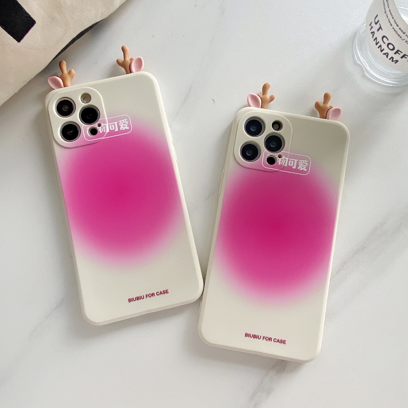 Ốp điện thoại silicone hình sừng hươu 3D cho iPhone 12 11 Pro Xs Max X Xs Xr iPhone 7 8 6 6s Plus 360