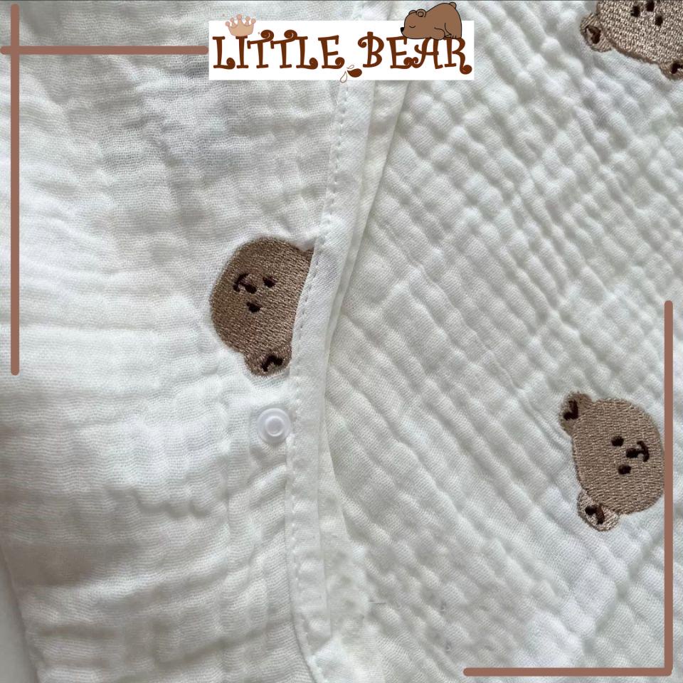 Túi Ngủ Sợi Gạc Phong Cách Hàn Quốc Thêu Hình Cute Bear 100% Organic Cho Bé - Little Bear