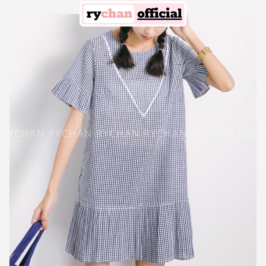 Đầm Nữ Đi Chơi Họa Tiết Caro Hot Hit Cổ Tròn Phối Ren V Đuôi Xếp Li Trẻ Trung Năng Động [ẢNH THẬT CUỐI] - DX9938