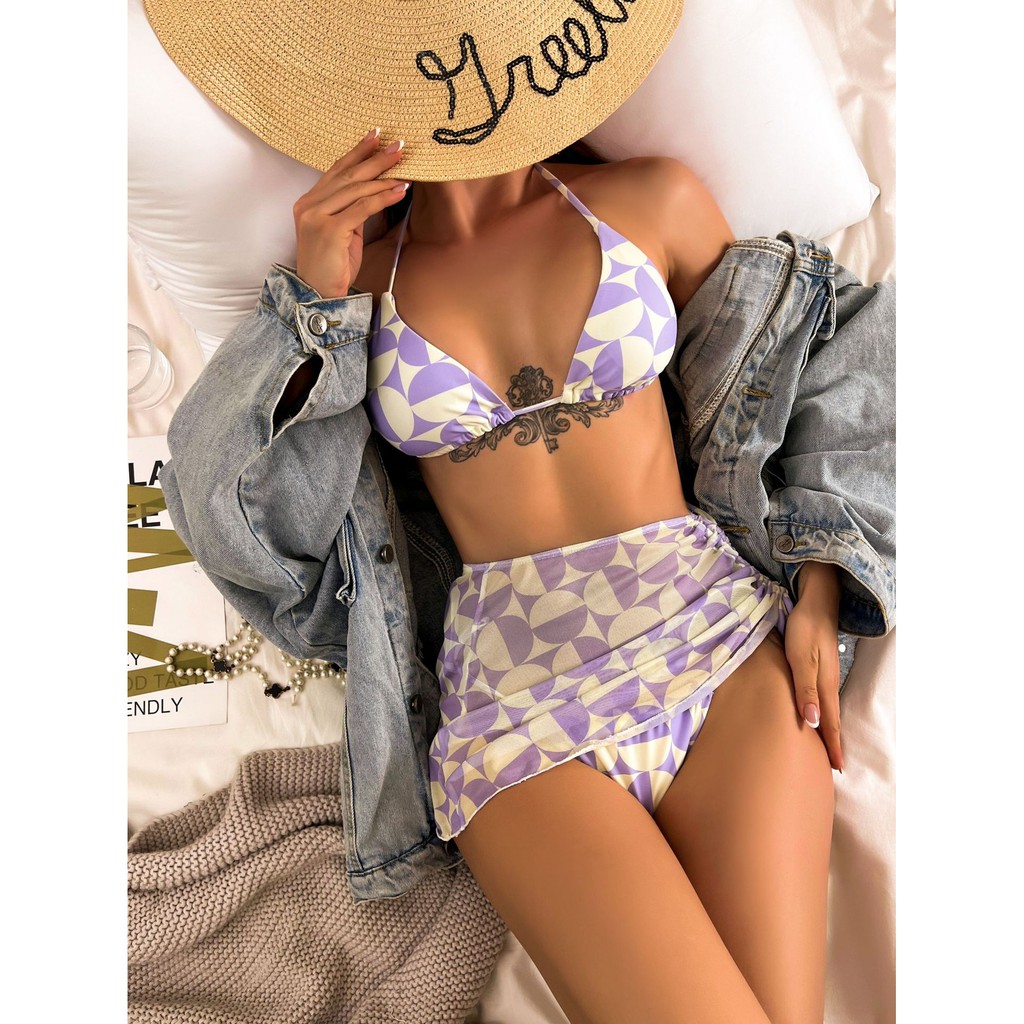 [BKN1284] &lt;ÂU&gt; SET BIKINI 3 MÓN TÍM KÈM CHÂN VÁY