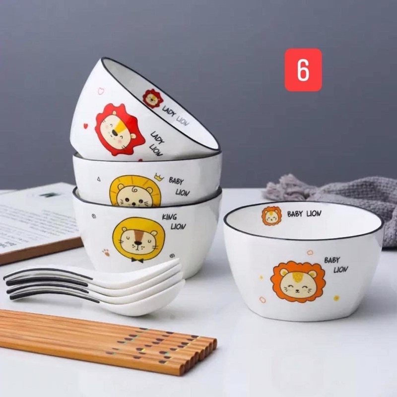 Sét 4 bát cơm vuông kèm 4 thìa hoặc 4 đôi đũa