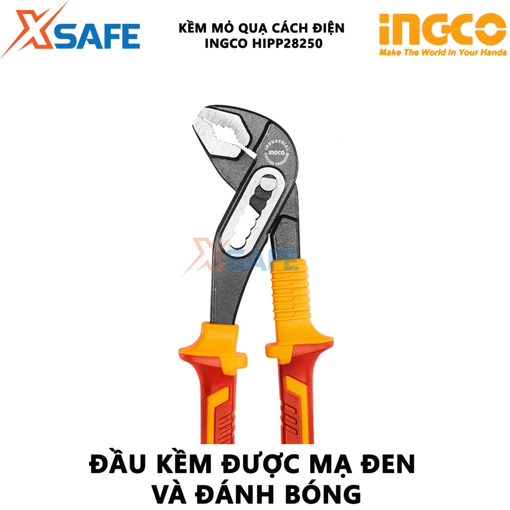 Kìm mỏ quạ cách điện INGCO HIPP28250 Kềm cách điện chiều dài 10&quot; (250mm) Mở miệng tối đa 40mm, tay cầm cách điện - XSAFE