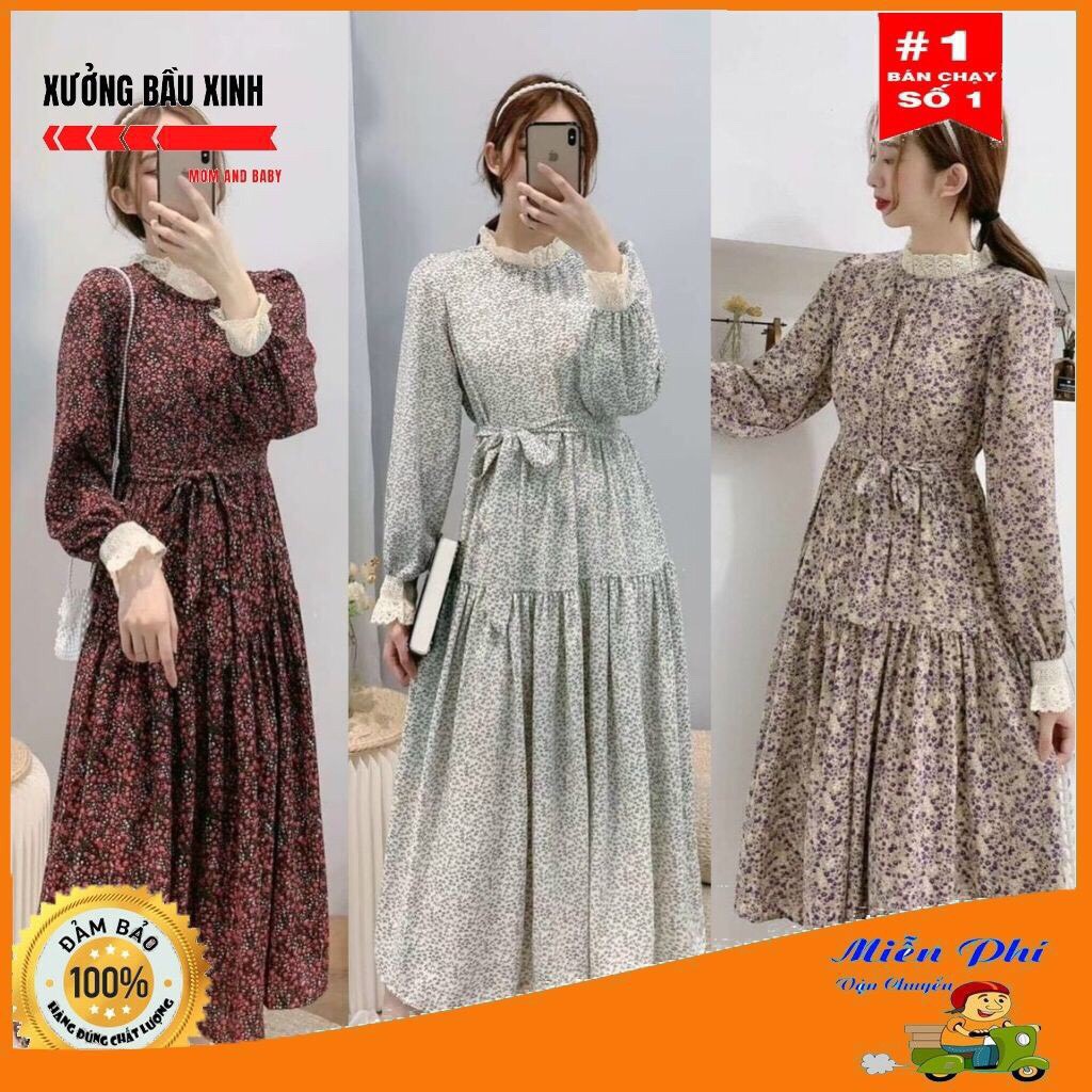 Váy Bầu Suông dáng dài VINTAGE váy bầu thiết kế thu đông