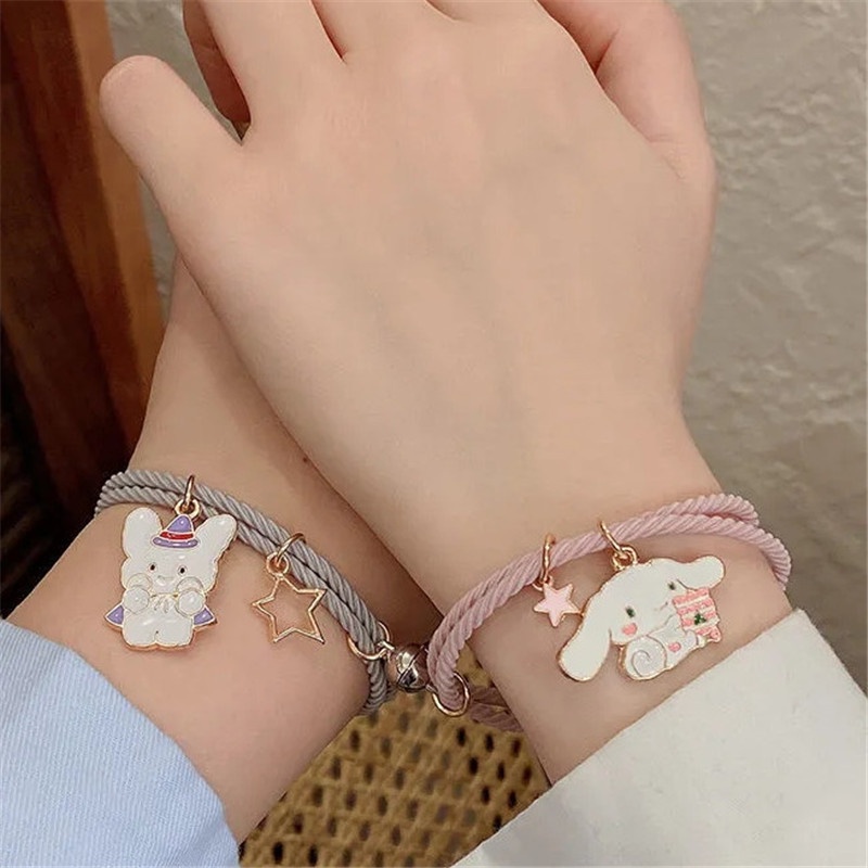 Set 2 Vòng Tay Dây Buộc Tóc Từ Tính Mặt Hình Thú Hoạt Hình Phong Cách Hàn Quốc Cho Nữ