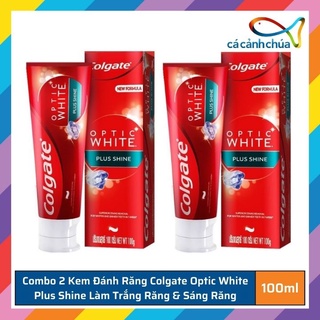 Combo 2 kem đánh răng Colgate Optic White Plus Shine làm trắng răng & sáng răng 100g