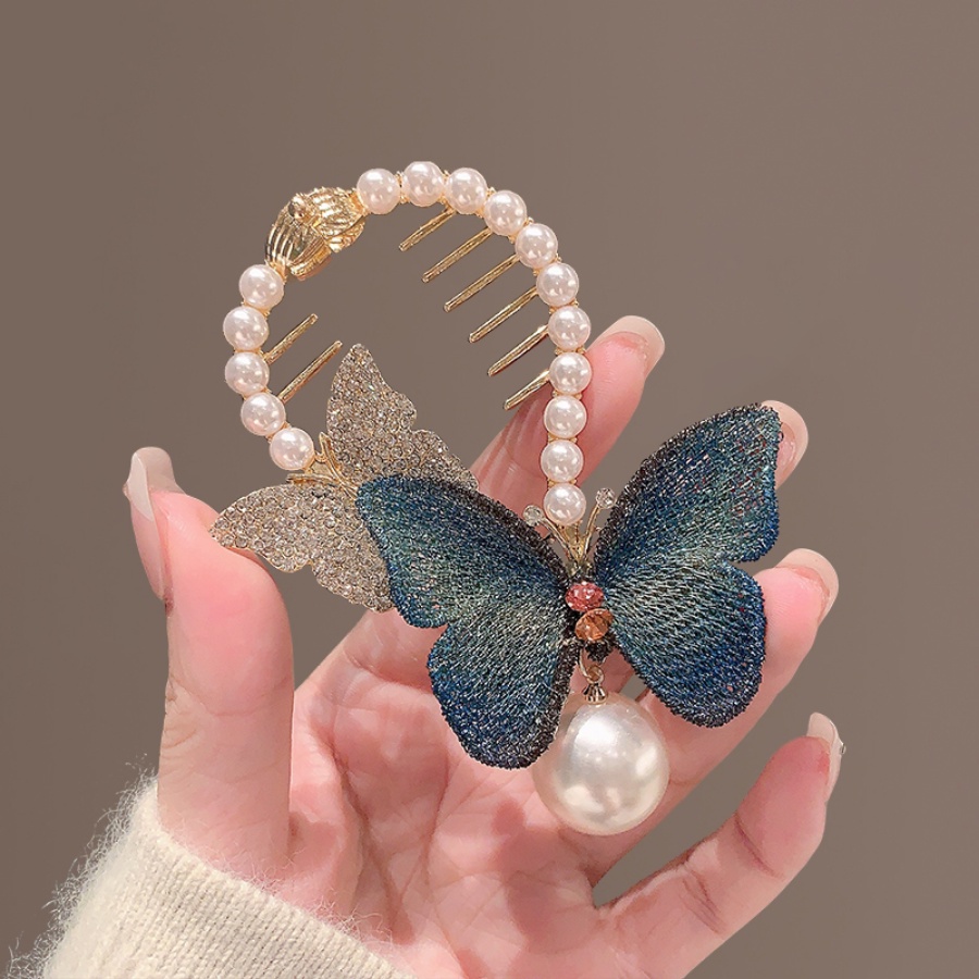 Kẹp Tóc Hình Bướm Đính Đá &amp; Ngọc Trai Phong Cách Hàn Quốc Mới