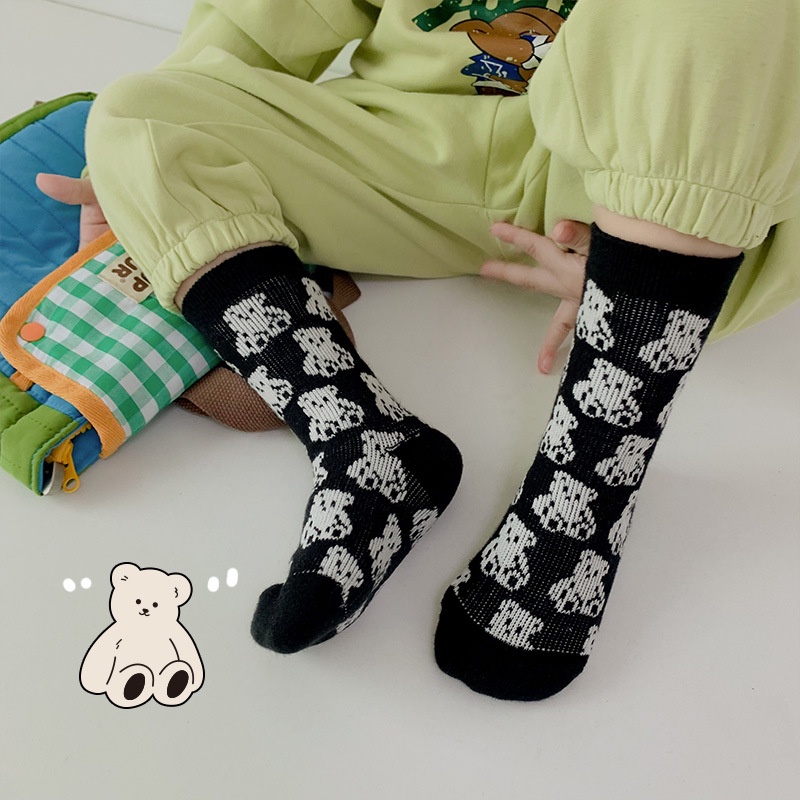 Set 3 Đôi Tất Ống Cỡ Vừa Hình Gấu Và Bong Bóng MSW-47 2022 Dễ Thương Cho Bé Trai 3 Cặp / Túi S / M / L / XL 1-12 Tuổi
