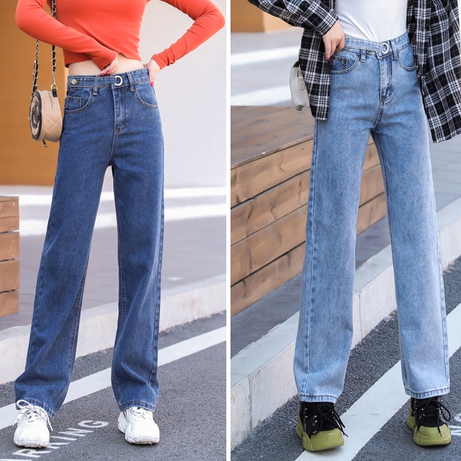 SUXI Quần Jean Lưng Cao Màu Sắc Đơn Giản Hợp Thời Trang