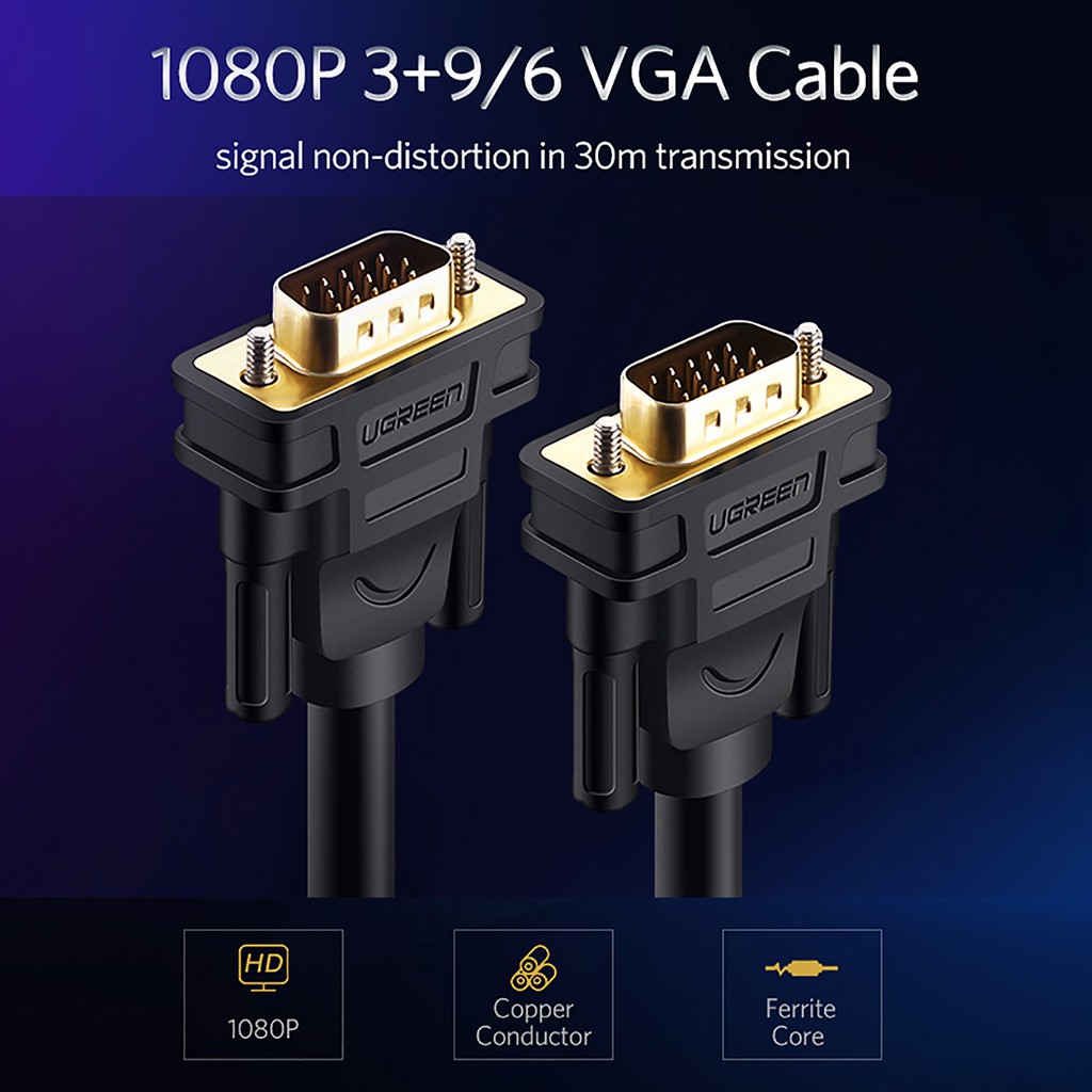 Cáp VGA Male to Male Hỗ trợ Full-HD 1080P Cao Cấp UGREEN VG101