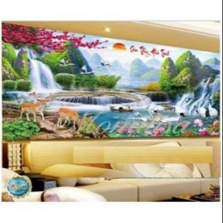 Tranh thêu chữ thập sơn thủy hữu tình 2 khổ 195x85 và 150x65cm