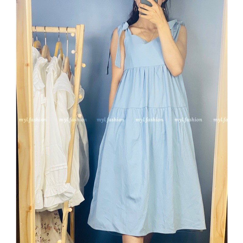 Đầm - váy hai dây babydoll thô thắt nơ 4 màu 1605