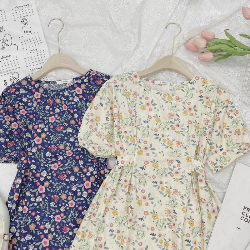 Đầm hoa thô dây eo.