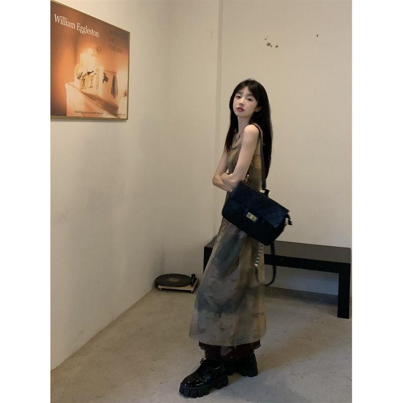 Đầm Hai Dây Dài Vừa Phải Dáng Rộng Nhuộm Màu Thời Trang Mùa Xuân Cổ Điển Sang Trọng Cao Cấp Cho Nữ