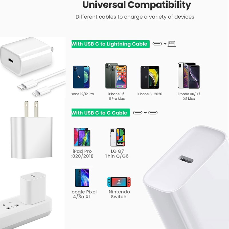 Bộ Sạc Nhanh iPhone 20W,Cáp Sạc Nhanh USB-C To Lightning Phù Hợp Với Máy 8/8P/X/XS/11/11Pro/12/12 Pro Max