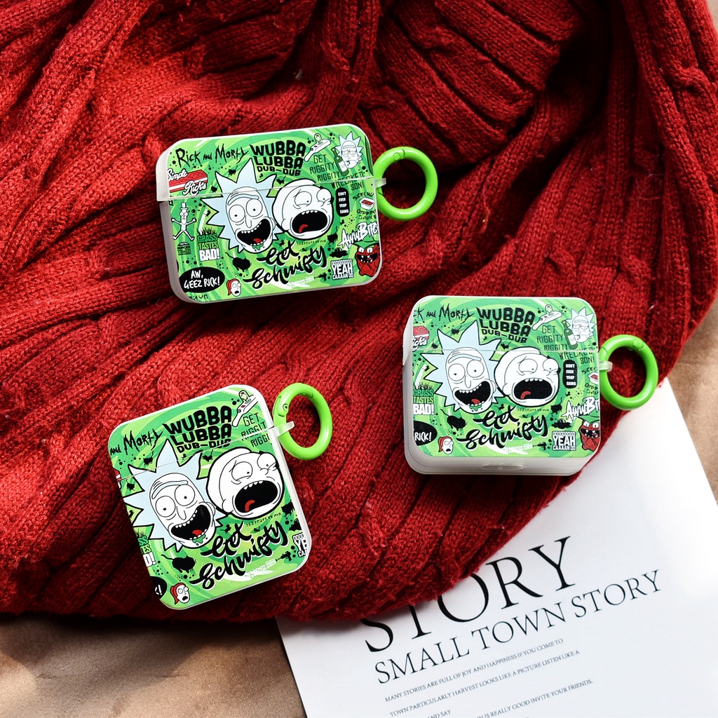 Vỏ Bảo Vệ Hộp Sạc Tai Nghe compatible AirPods 3 compatible AirPods 3 compatible AirPods 3 Phong Cách Mới 2021 compatible AirPods3 3rd Màu Xanh Lá Cây Graffiti Hình Rick Và Morty Phong Cách Mới