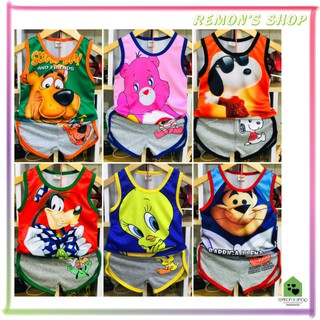 Đồ bộ ba lỗ mặc hè thun lưới hoạt hình cho bé 8-20kg M2