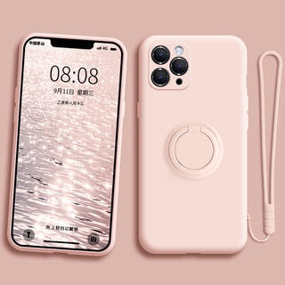 Ốp lưng iPhone 12 Pro Max Sang Trọng Ốp Lưng Silicone Lỏng Ốp Lưng Với Vòng Kim Loại Giá Đỡ Miễn Phí Dây Cho iPhone 12 Pro Max 11 Pro max Mini XS X XR 6 S 7 8 Plus IPhone8 7Plus 8 Plus IPhone11 Nhẫn Đế Đứng Bao Da dây Dây Đeo