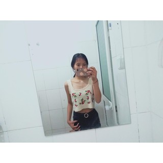 [Sẵn Hàng]♥️Áo Hai Dây Len Thêu Hoa Croptop(ảnh thật)Size S,M,L