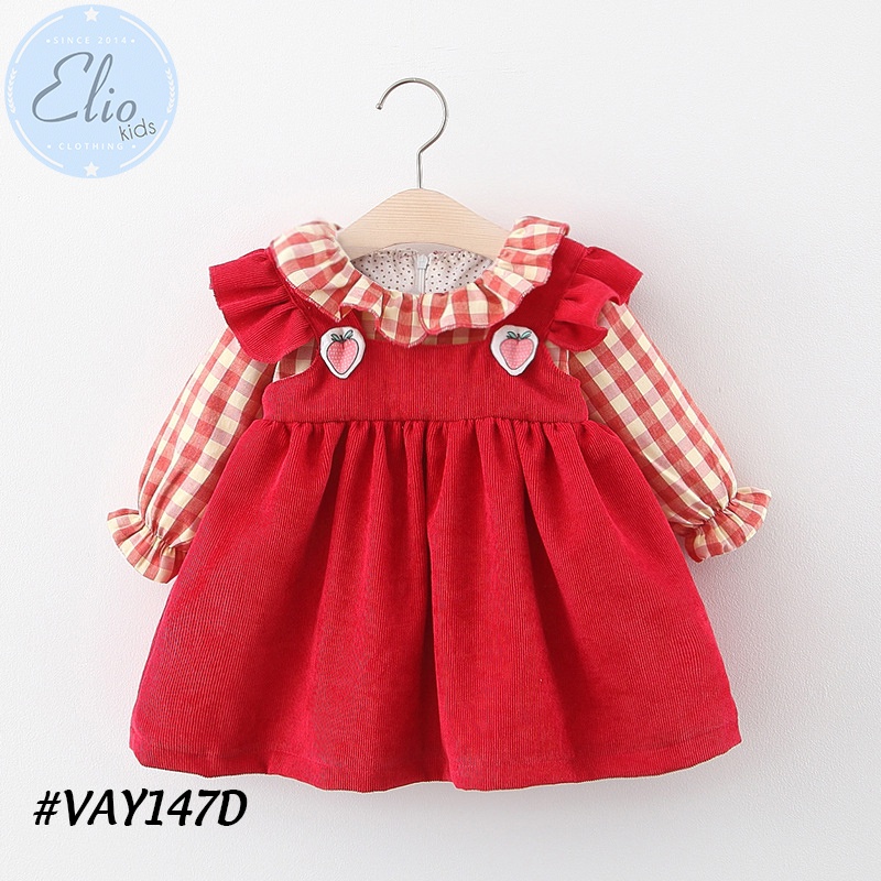 Váy bé gái, đầm bé gái họa tiết  dâu xinh thời trang cho bé từ 6 tháng đến 3 tuổi VAY147