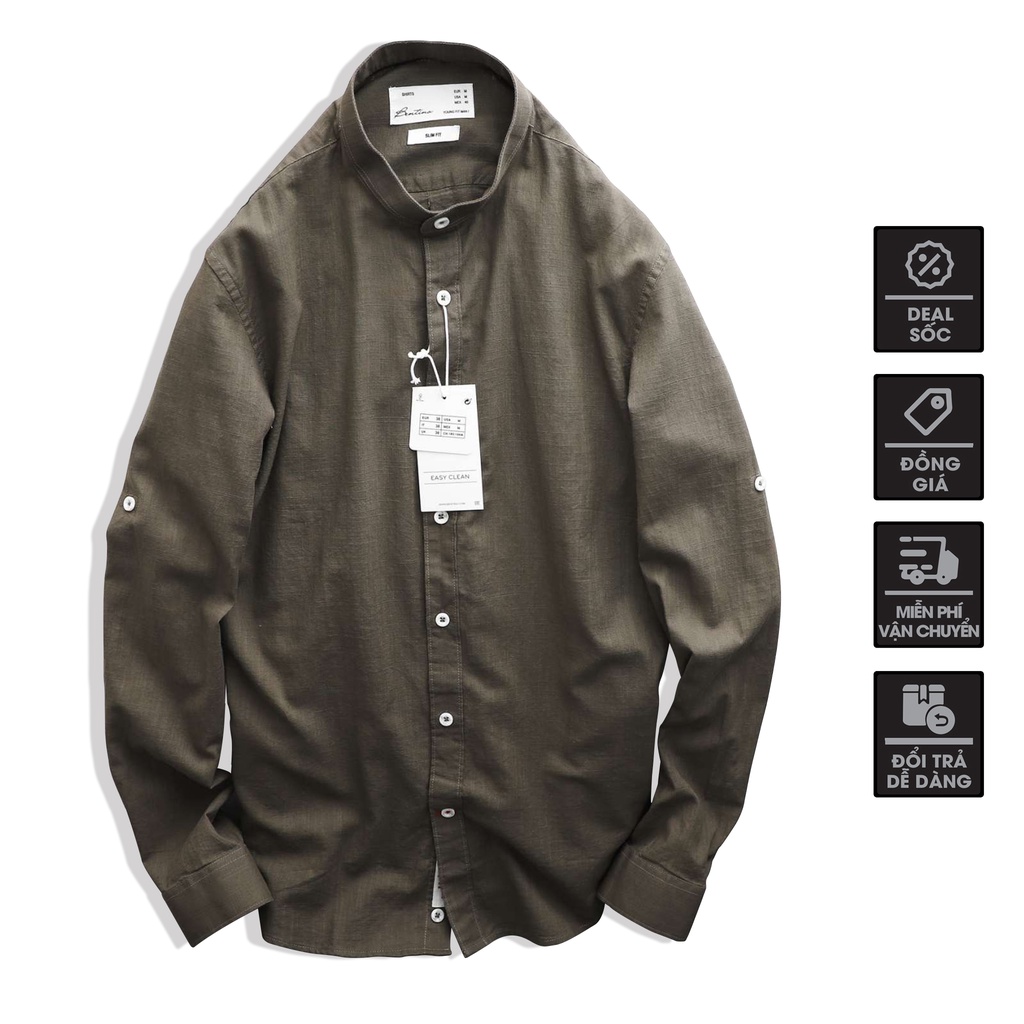 Áo Sơ Mi Dài Tay Nam Vải Linen Cổ Trụ Trẻ Trung - BENTINO