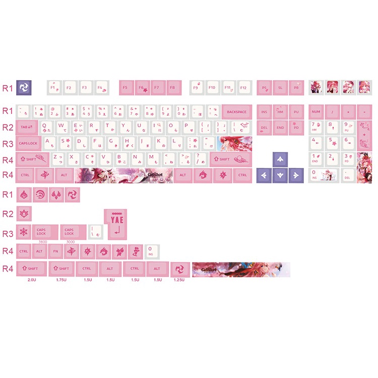 Keycap Yae Miko PBT dày 136 phím song ngữ Anh Nhật genshin impact in dyesub 5mặt anime layout keycaps nút bàn phím Ayaka